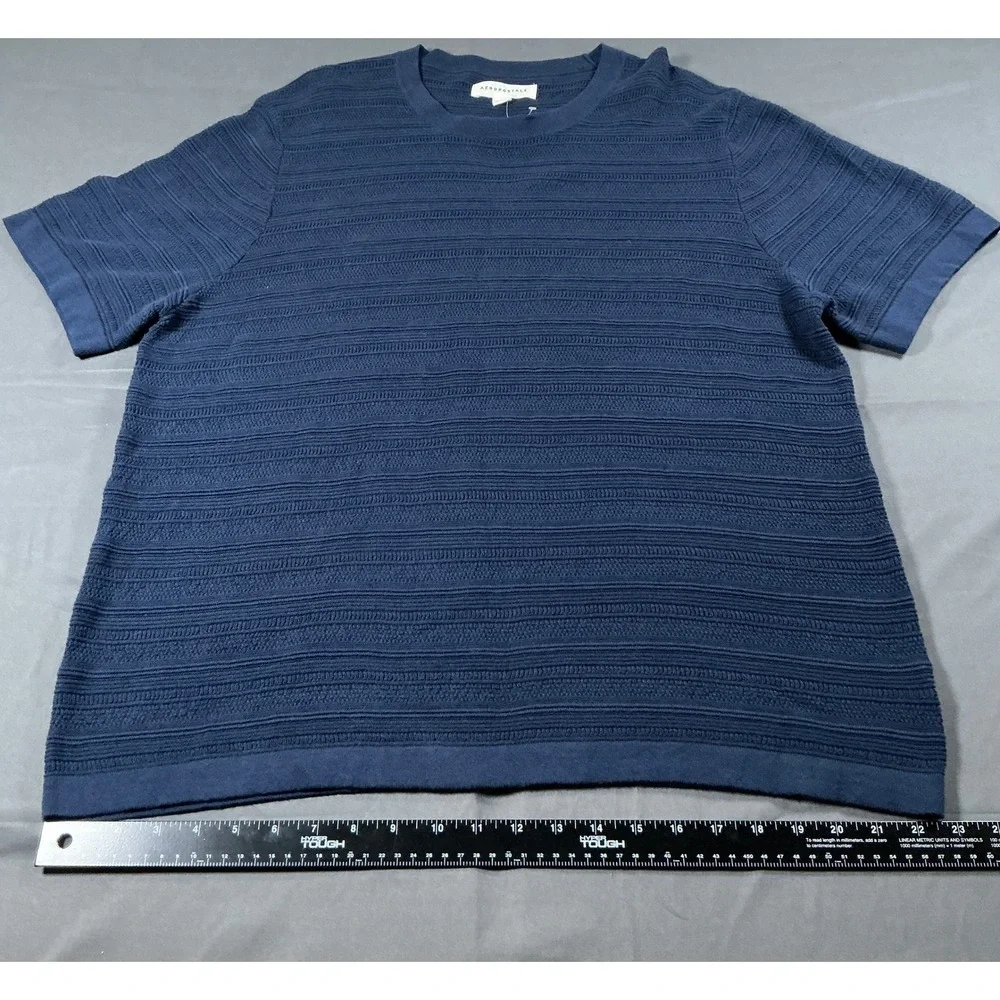 Aeropostale Mens Textured Knit Short Sleeve Sweater Navy Blue XL 145122